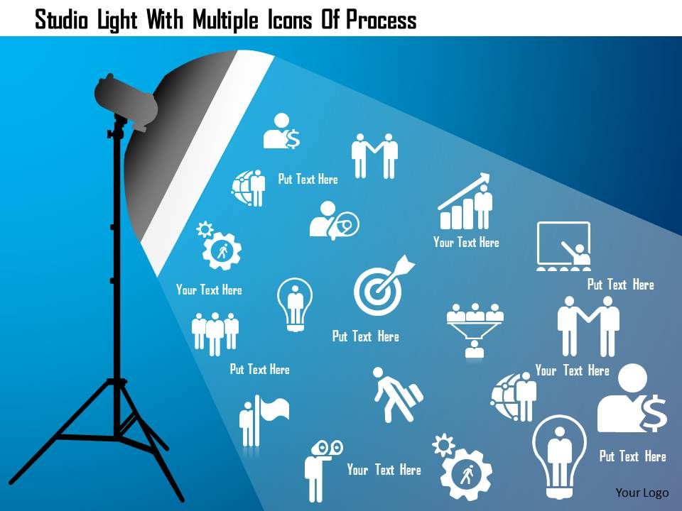 0115 studio light with multiple icons of process powerpoint template