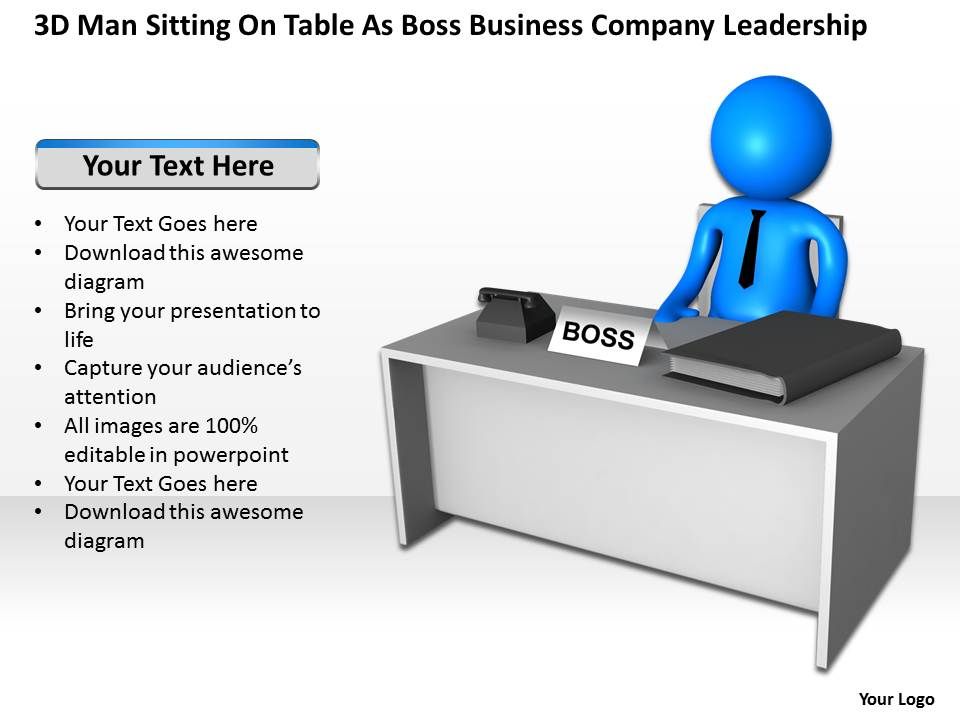 3d man sitting on table as boss business company leadership ppt graphic icon