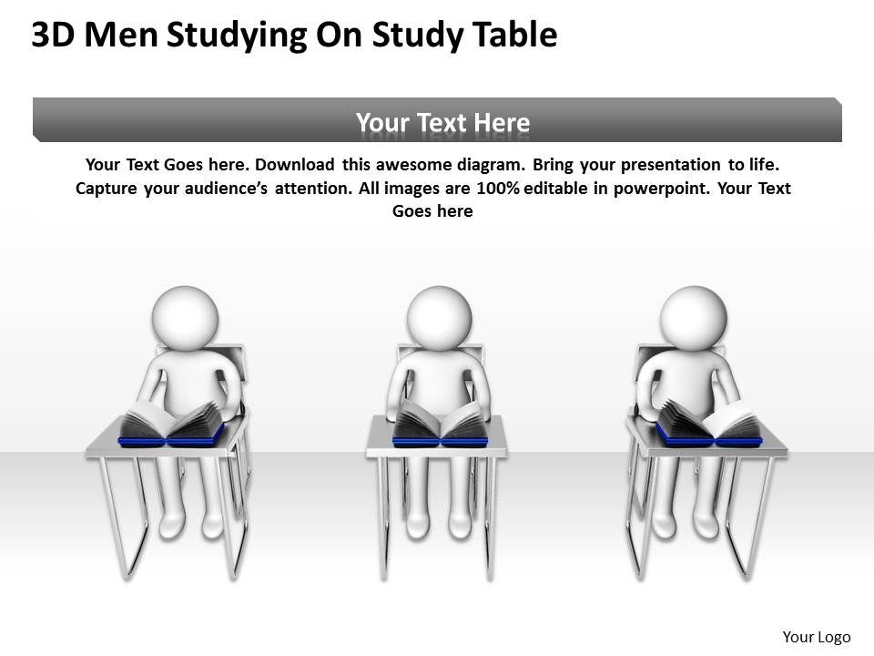3d men studying on study table education ppt graphics icons