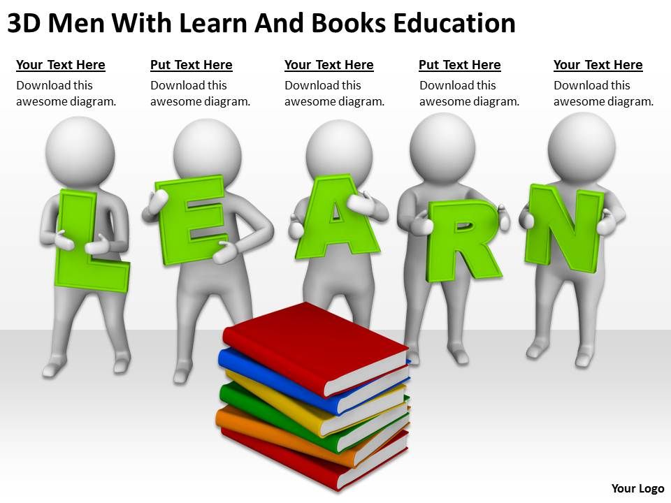 3d men with learn and books education ppt graphics icons powerpoint