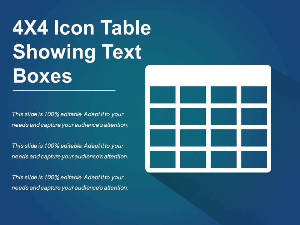 4x4 icon table showing text boxes