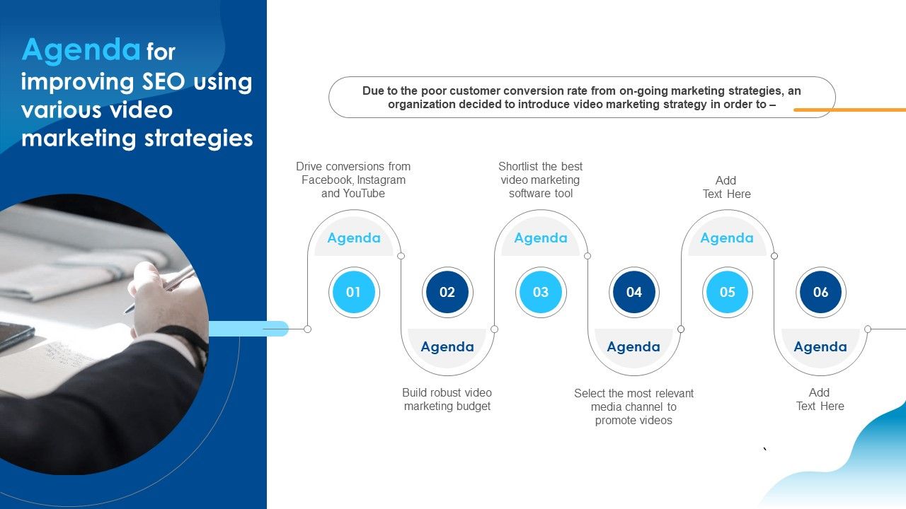 Agenda For Improving SEO Using Various Video Marketing Strategies Ppt Icon Slide Download