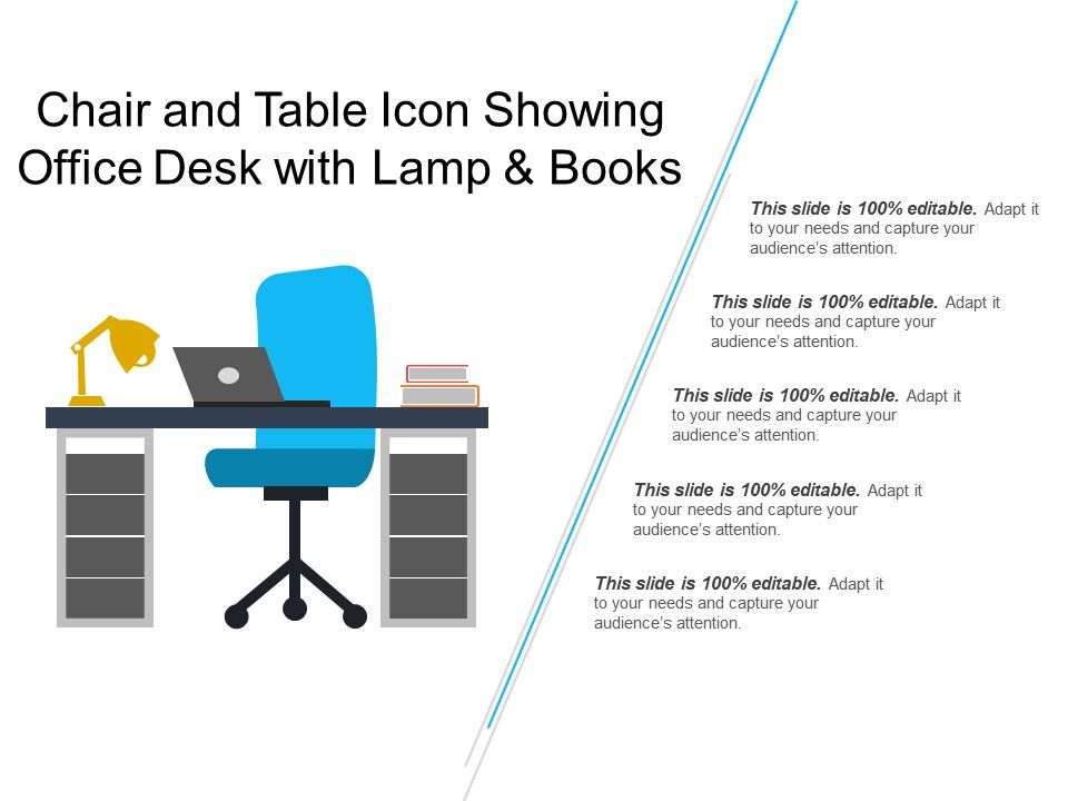 Chair and table icon showing office desk with lamp and books