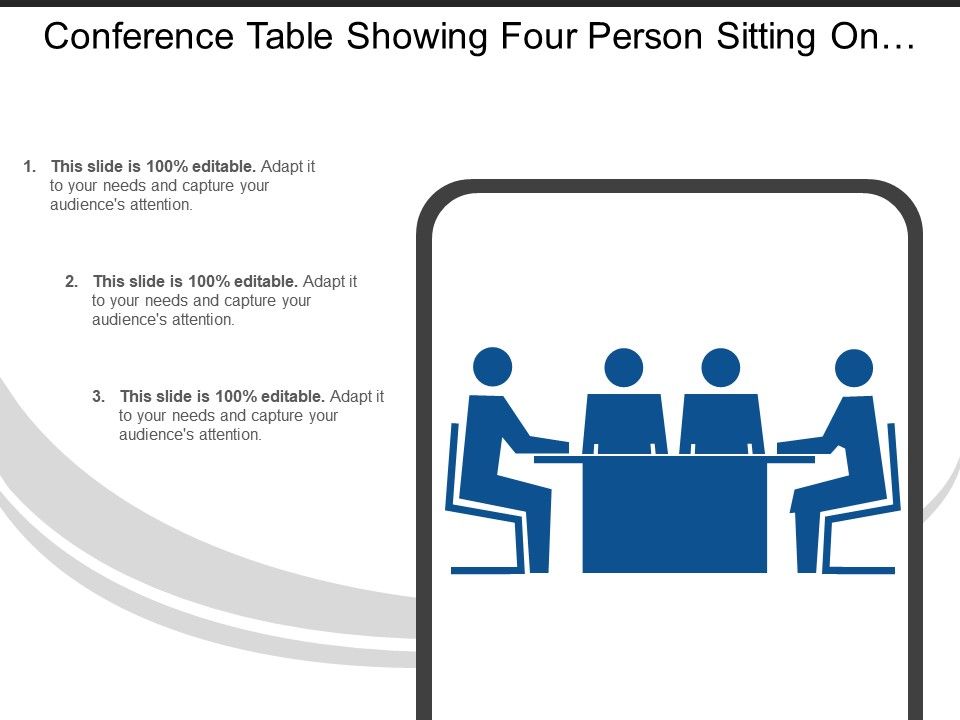 Conference table showing four person sitting on chair and discuss icon