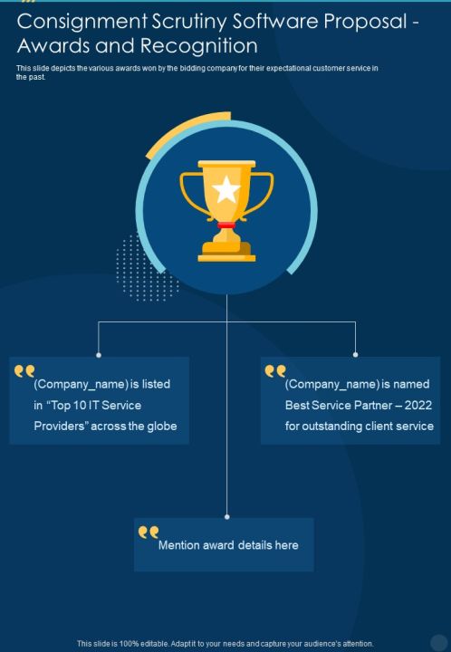 Consignment Scrutiny Software Awards And Recognition One Pager Sample Example Document