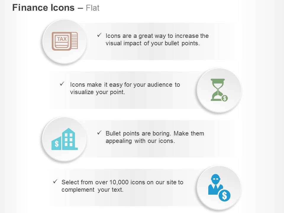 Income tax time and money bank dollar user ppt icons graphics
