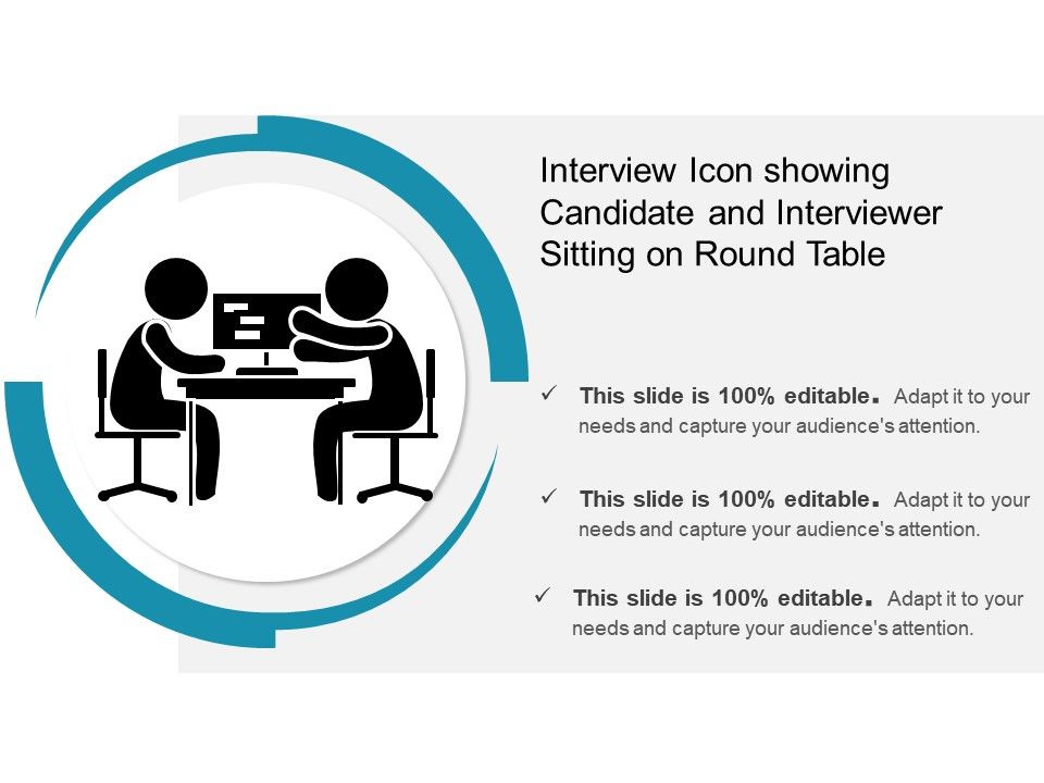 Interview icon showing candidate and interviewer sitting on round table