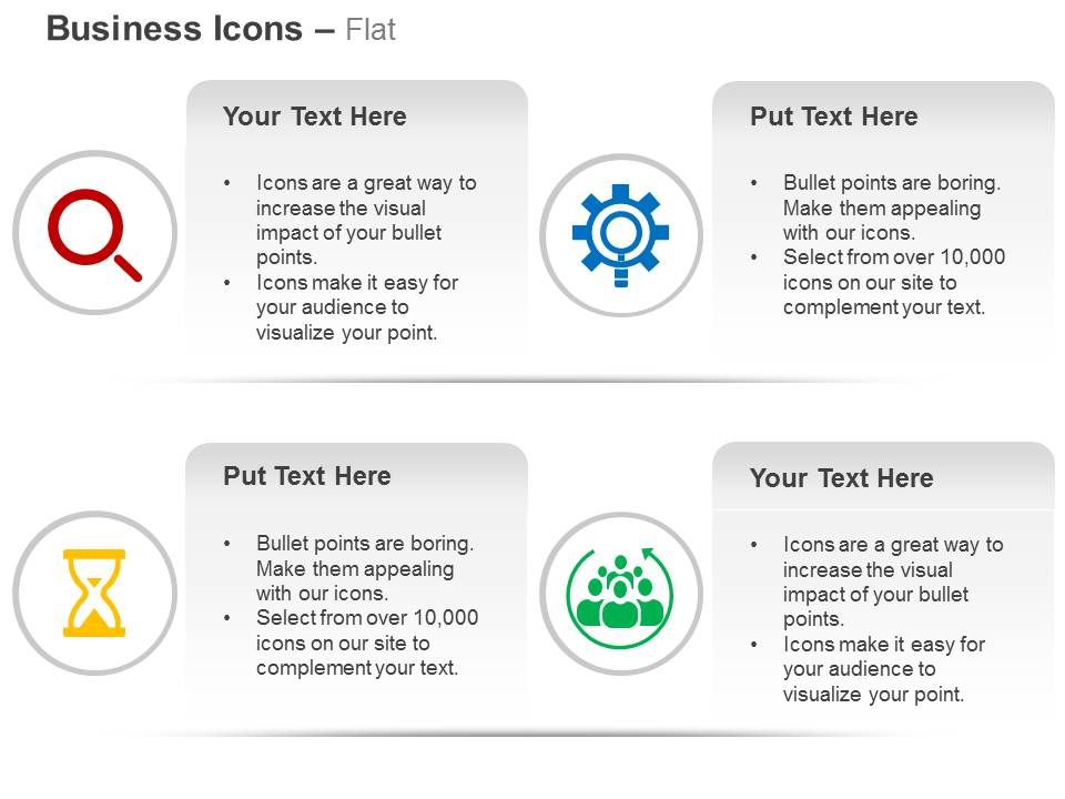 Magnifier process gears time management teamwork ppt icons graphics