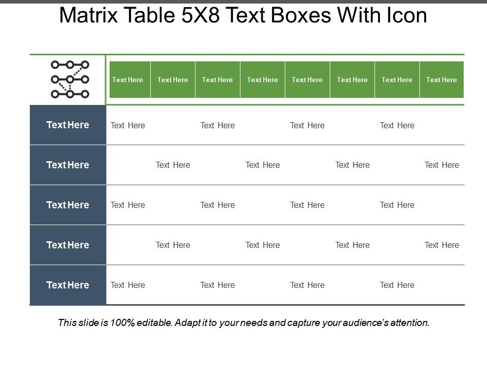 Matrix table 5x8 text boxes with icon