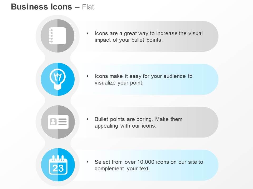 Notepad bulb identity card calender ppt icons graphics