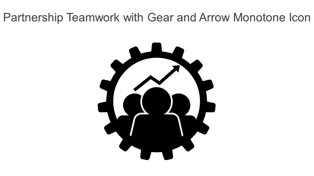 Partnership Teamwork With Gear And Arrow Monotone Icon In Powerpoint Pptx Png And Editable Eps Format