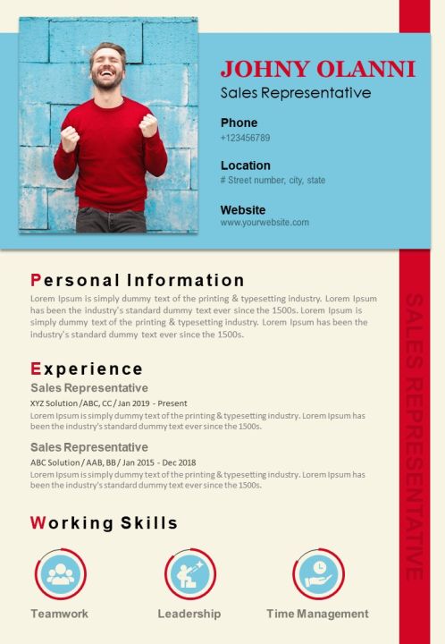 Professional resume template for sales representative sales cv