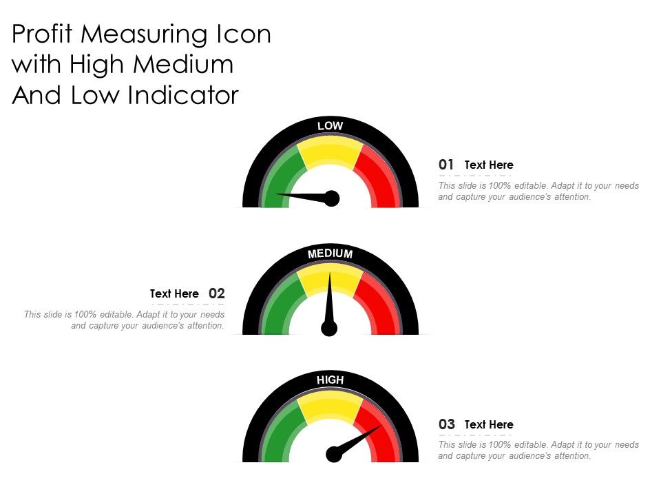 Profit measuring icon with high medium and low indicator