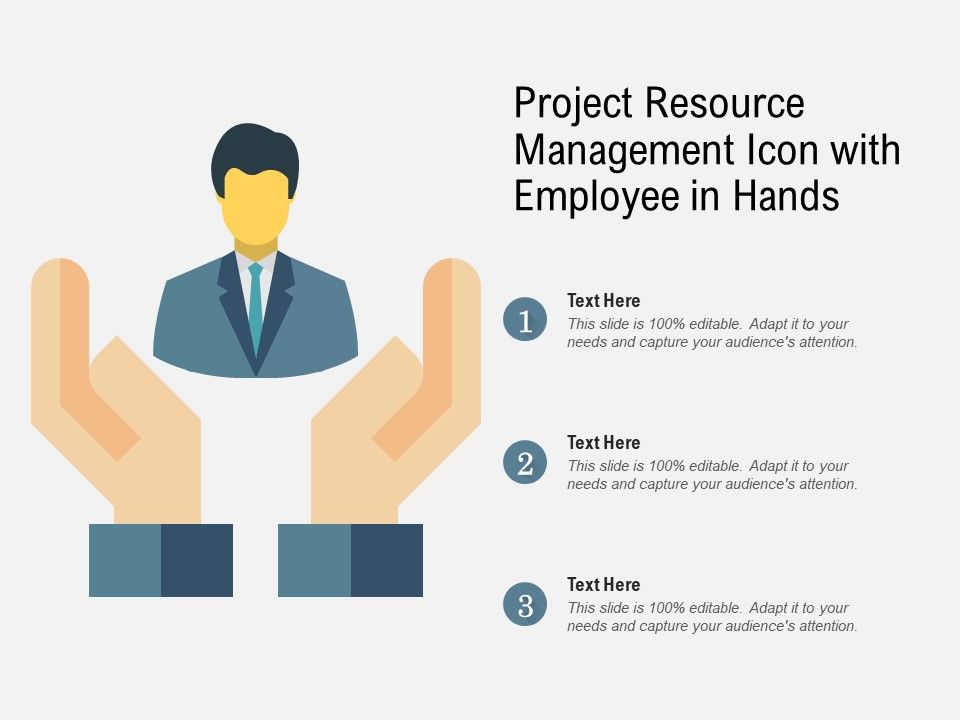 Project resource management icon with employee in hands