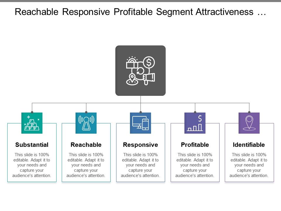 Reachable responsive profitable segment attractiveness with icons and boxes