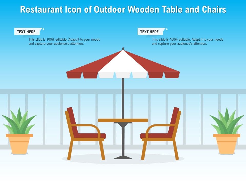 Restaurant icon of outdoor wooden table and chairs