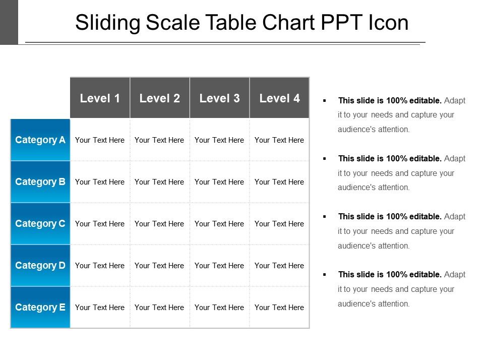 Sliding scale table chart ppt icon