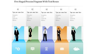 0115 five staged process diagram with text boxes powerpoint template