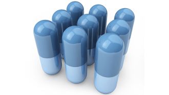 0914 blue medical pills for healthcare stock photo