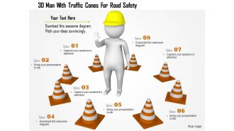 1114 3d man with traffic cones for raod safety ppt graphics icons