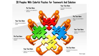 1114 3d peoples with colorful puzzles for teamwork and solution ppt graphics icons