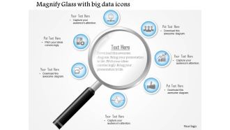 1114 magnifying glass with big data icons surrounding the lens ppt slide