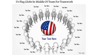1114 us flag globe in middle of team for teamwork ppt graphics icons