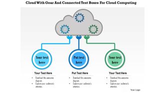 1214 cloud with gear and connected text boxes for cloud computing powerpoint template