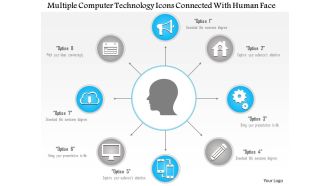 1214 multiple computer technology icons connected with human face powerpoint template