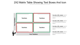 2x2 matrix table showing text boxes and icon