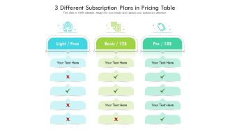 3 different subscription plans in pricing table infographic template