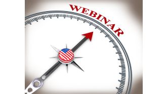 3d compass with word webinar stock photo