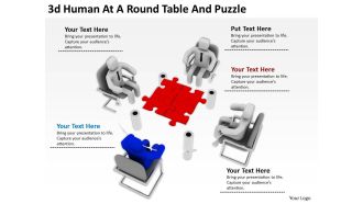 3d human at a round table and puzzle ppt graphics icons