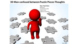 3d man confused between puzzle pieces thoughts ppt graphics icons