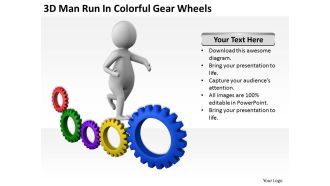 3d man run in colorful gear wheels ppt graphics icons powerpoint