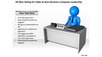 3d man sitting on table as boss business company leadership ppt graphic icon