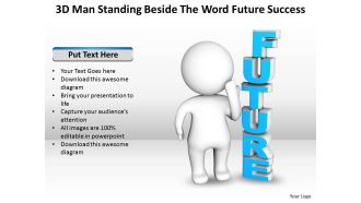 3d man standing beside the word future success ppt graphic icon