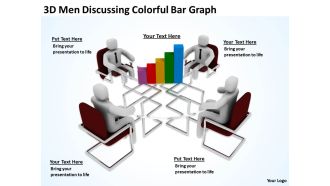 3d men discussing colorful bar graph ppt graphics icons powerpoint