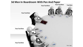 3d men in boardroom with pen and paper ppt graphics icons powerpoint