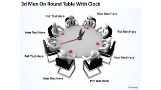 3d men on round table with clock ppt graphics icons