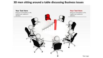 3d men sitting around a table discussing business issues ppt graphic icon
