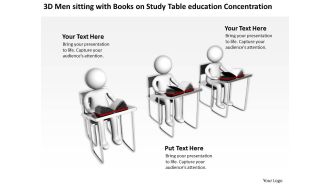 3d men sitting with books on study table education concentration ppt graphics icons