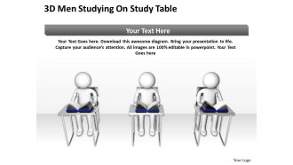 3d men studying on study table education ppt graphics icons