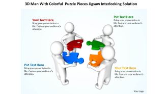 3d men with colorful puzzle pieces jigsaw interlocking solution ppt graphic icon