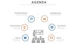 Agenda design template with team management theory and icons powerpoint slide