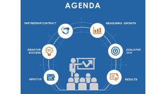 Agenda slide with icons going from left to right in a circle powerpoint slide