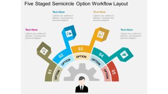 Bg five staged semicircle option workflow layout flat powerpoint design