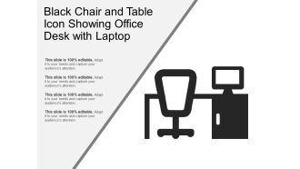 Black chair and table icon showing office desk with laptop