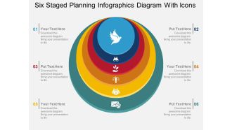Bu six staged planning infographics diagram with icons flat powerpoint design