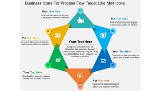 Business icons for process flow target like mail icons flat powerpoint design